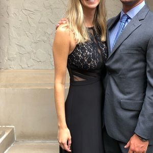 Black lace long dress, floor length gown, prom dress